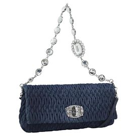 Miu Miu Denim Shoulder Bag 2way Blue Silver Auth ka5347V Silvery Blue