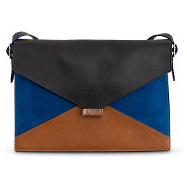 Céline Sac Medium Diamond Tricolour en cuir et daim Marron Noir Bleu