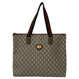 Borsa Tote GUCCI Vintage Sherry Line Marrone Rosso Verde