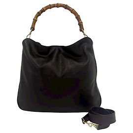 Bolsa de ombro 2-Way em couro e bambu Vintage Gucci Marrom