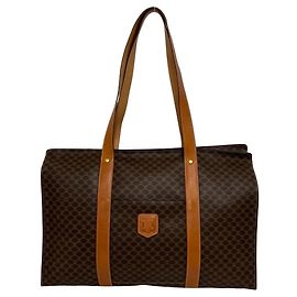 Céline CELINE Vintage Macadam Blazon Leather Tote Bag Brown