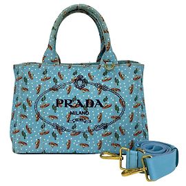 Prada Canapa Triangle Logo Plate Hardware Canvas Bag Blue