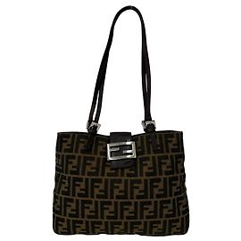 Fendi Vintage Zucca FF Pattern Tote Bag Brown Black
