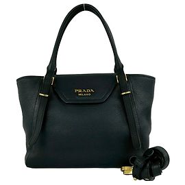Mini sac cabas en cuir avec logo Prada Noir