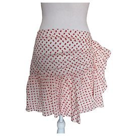 Claudie Pierlot Kurzer Rock mit weiß-rotem Blumenmuster Weiß Rot