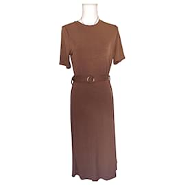 Autre Marque Cider Braunes Rippstrick Maxi-Kleid mit Gürtel Braun