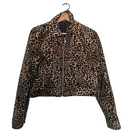 inconnue Leopard Print Short Faux Fur Jacket Brown Leopard print