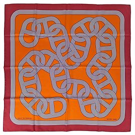 Hermès Lenço de seda Hermes Carre 90 Circuit 24 Faubourg Multicor Laranja