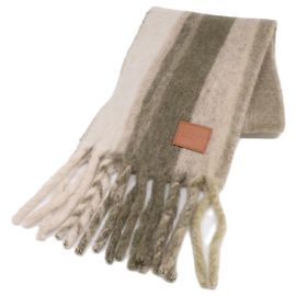 Loewe Fransenstola aus Alpaka-Mischung mit gestreiftem Leder-Logo-Patch Beige Khaki