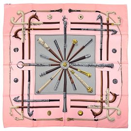 Hermès Lenço Hermes Carre 90 Cannes & Pommeaux Rosa Multicor