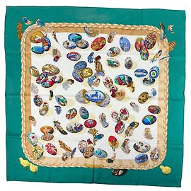Hermès Hermes Carre 90 COUVEE D'HERMES Sciarpa in seta Multicolore Verde