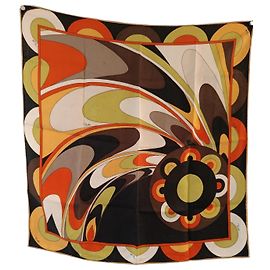 Emilio Pucci Seidentuch mit psychedelischem Print Braun Schwarz Weiß Mehrfarben Grün Orange Gelb