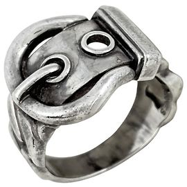 Hermès Hermes Sterling Silver Band Ring Silvery