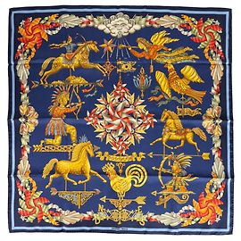 Sciarpa Carré 90 Les Girouettes Hermès Multicolore Blu navy