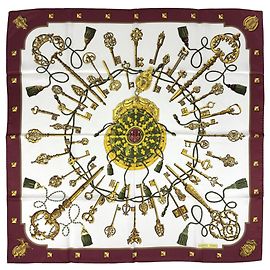 Hermès Lenço de seda Hermes Carre 90 Key Pattern Multicor Cru