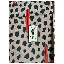 Sciarpa in seta Yves Saint Laurent Leopardata Nero Rosso Beige