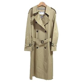 Autre Marque Aquascutum Checked Belted Long Trench Coat Beige