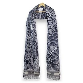 Christian Dior Toile de Jouy Angora Wool Cape Coat Blue Navy blue