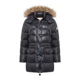 Casaco Moncler acolchoado com capuz de pele Cinza antracite