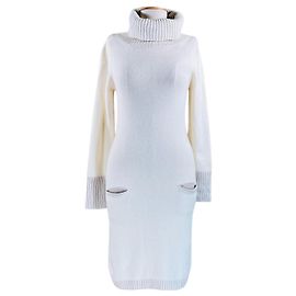 Autre Marque Katia Serafini cremefarbenes Kaschmir-Rollkragenkleid Roh