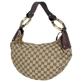 Borsa a Spalla Gucci Bamboo Beige Porpora