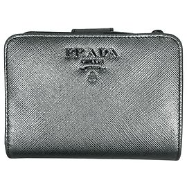 Prada Bi-Fold Wallet in Silver Saffiano Leather Silvery