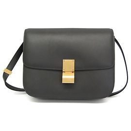 Céline Bolsa de ombro Celine Classic Box Medium em couro cinza Marrom