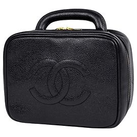 Bolsa de maquiagem em couro de vitelo granulado Chanel Preto