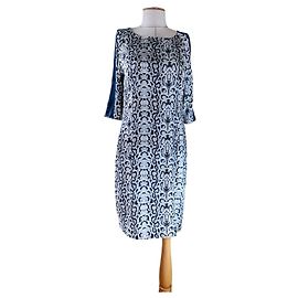 Autre Marque Dea Kudibal Seidenmischkleid "A Poetic Tale" Weiß Dunkelblau