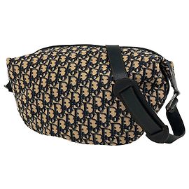 Christian Dior Trotter Pattern Shoulder Bag Beige Navy blue