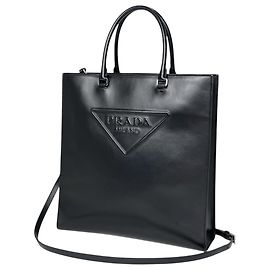 Sac cabas en cuir noir Prada Noir