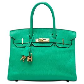 Hermès Green Clemence Birkin Retourne 30 Doré Vert