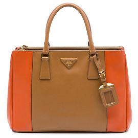 Sac à main Prada Brown Medium Bicolor Saffiano Lux Galleria Double Zip Marron