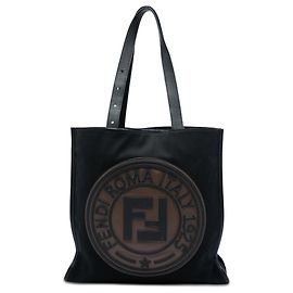 Fendi Black Canvas Logo Patch Tote Black