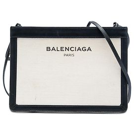 Pochette a tracolla Balenciaga in tela marrone e blu navy Marrone Beige