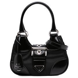 Bolsa Prada Black Re Nylon e couro de vitelo brilhante Re Edition 2002 Moon Preto