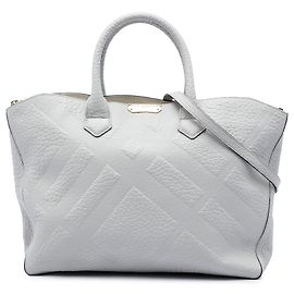 Bolsa Burberry Gray Elephant Embossed Calfskin Check Dewsbury Marrom Cinza