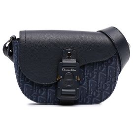 Sac messager Saddle en toile Oblique bleue Dior Mini Bleu Bleu Marine