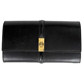 Céline Celine Long Wallet Bi-Fold Leather Black Black