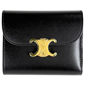 Céline Celine Small Flap Wallet Triomphe Black