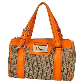 Christian Dior Trotter Pattern Handbag Beige Orange