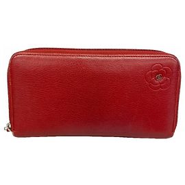 Cartera larga de cuero rojo Chanel Roja