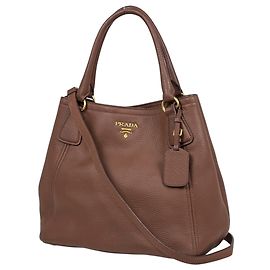 Prada Logo Leather Tote Bag Brown Brown