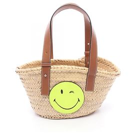 Bolsa Cesto Loewe Small Smiley World Marrom Bege Amarelo