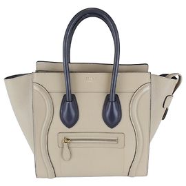 Céline Celine Leather Bicolor Tote Bag Beige