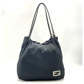 Borsa tote Fendi nera in pelle e cotone Nero