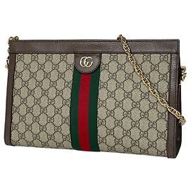 Bolsa de Ombro Gucci Ophidia GG Chain Marrom