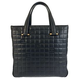 Bolsa Tote Chanel Icon Chocolate Bar em couro preto Preto
