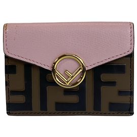 Fendi Zucca F Leather Folding Wallet Brown Pink