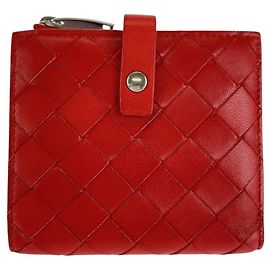 Bottega Veneta Red Leather Bi-fold Wallet Red